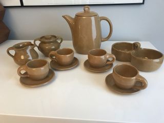 Rare Bybee Pottery 12 Pc Coffee Tea Set In Tan With Jam Jelly Condiment Dish 2