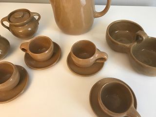 Rare Bybee Pottery 12 Pc Coffee Tea Set In Tan With Jam Jelly Condiment Dish 4