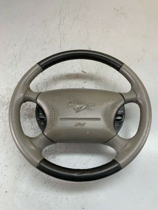 94 - 04 Ford Mustang Complete Steering Wheel Oem Leather Wrapped Light Gray Rare