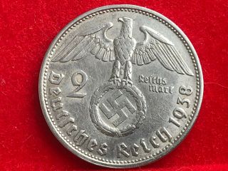 2 Reichsmark 1938 B With Nazi Coin Swastika Silver Brilliant - - Rare - - -