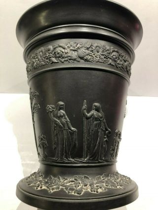 Stunning Rare C.  1910 Wedgwood Black Basalt Planter Vase - 7 "