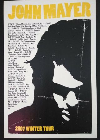 John Mayer Tour Lithograph Poster Collectors Yellow Winter 2007 Rare Art