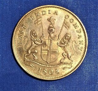 Extremely Rare 1808 BRITISH EAST INDIA COMPANY 20 CASH COPPER COIN 2