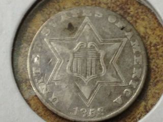 Rare 1858 Silver 3c 3 Cent Piece Trime Coin Pre Civil War