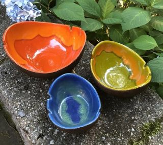 Rare Vintage Jaru California Pottery 3 Nesting Ashtrays Bowls Very Cool