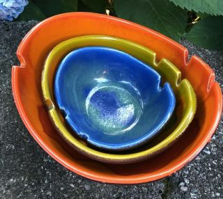 Rare Vintage Jaru California Pottery 3 Nesting Ashtrays Bowls Very Cool 2