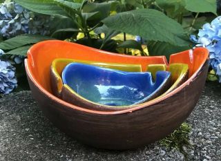 Rare Vintage Jaru California Pottery 3 Nesting Ashtrays Bowls Very Cool 3