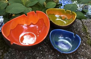 Rare Vintage Jaru California Pottery 3 Nesting Ashtrays Bowls Very Cool 4
