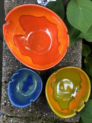 Rare Vintage Jaru California Pottery 3 Nesting Ashtrays Bowls Very Cool 5