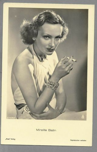 Pc Ak Mireille Balin Smoking Cigarette Sexy Rare Ross Verlag A1224/1 1937/38