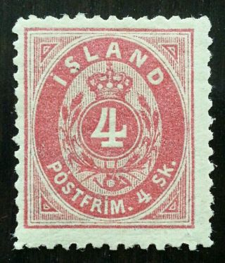 Iceland 4 Skilling Perf.  12.  75 Mh Cv$1350 Certificate Ls Rare Stamp