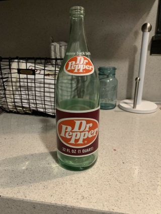 1966 Dr Pepper 32 Oz Quart Glass Soda Pop Bottle Very Rare Acl Unknown Label