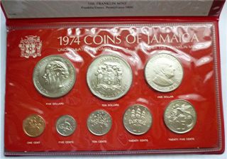 1974 Jamaica - Official Bu Specimen Coin Set (8) - Orig.  Pkg - Rare Beauty