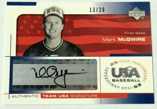 2004 Upper Deck Mark Mcgwire Auto D 13/20 Ultra Rare Usa Baseball Autograph Sp