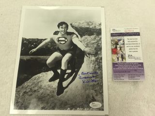 Kirk Alyn 1st Superman In Film Signed " On Rock " 8x10 Photo Jsa Rare
