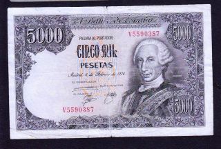 Rare Spain Banknote 5000 Pesetas,  1976 Year