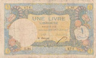 Bank Syria And Lebanon 1 Lira 1945 P - 48 Af Mont Liban Rare
