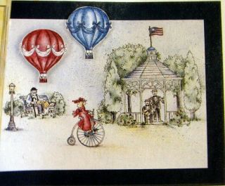 Town Scene Rare Summertime Stampin Up Rubber Stamps Gazebo Park Hot Air Baloon