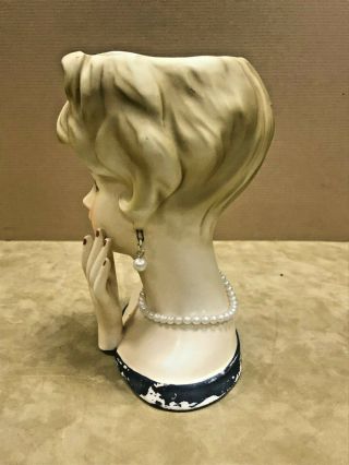 Rare Lefton Vase - Vintage Woman ' s Head Porcelain Planter - Lady with Pearls 3