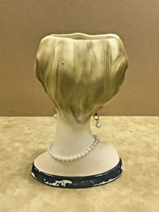 Rare Lefton Vase - Vintage Woman ' s Head Porcelain Planter - Lady with Pearls 4
