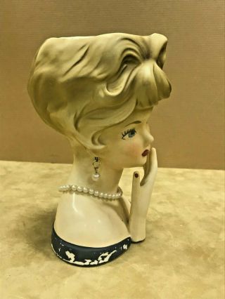 Rare Lefton Vase - Vintage Woman ' s Head Porcelain Planter - Lady with Pearls 5