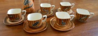 Rare Pravda Australian Pottery 11 Pce Coffee Set Kitsch Aboriginal Design Retro