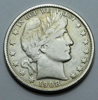 Better Date 1908 - O Barber Silver Half Dollar Coin Silver,  50c Rare