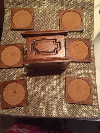 So Rare Antique Wooden Set Of Glass Coasters W Holder Hard To Find Very Unique