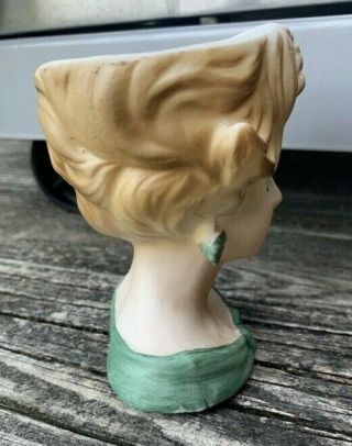 Vintage Norleans 4 1/4” Pretty Lady Head Vase Charming Headvase Earrings Rare 3