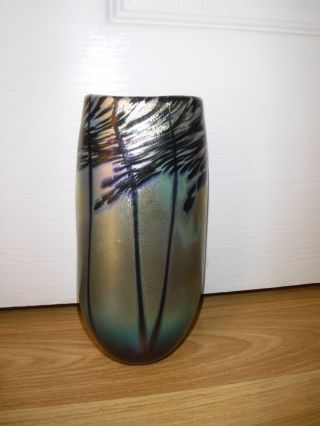 Norman Stuart Clarke British Studio Iridescent Glass Vase Signed Rare
