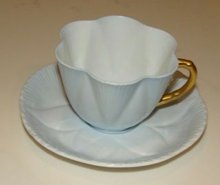 Rare Antique Shelley Dainty Soft Baby Blue Teacup Saucer 13000/510 Gold Handle