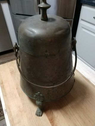 Antique Copper And Brass Fireplace Pot With Feet.  Unique Piece.  Rare.