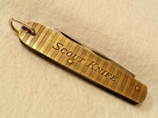 Rare Antique Scout Knife Vintage All Brass Handle Boy Scout Pocket Knife