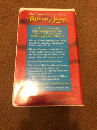 Disney - The Return Of Jafar (Demo Tape) VHS (White Clam Shell) Rare/HTF 3