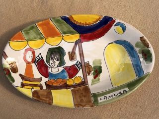 Rare Signed La Musa Italy Small Plate Wall Hanging Art Hand Painted Ceramic Dish