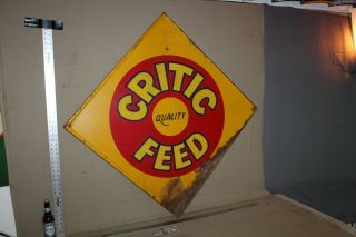 Rare 1940s Large Critic Quality Feed Embossed Metal Sign Farm Barn Feed Seed Ih