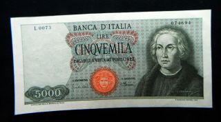 1968 Italy Rare Banknote 5000 Lire Xf Spl Columbus 1 Type