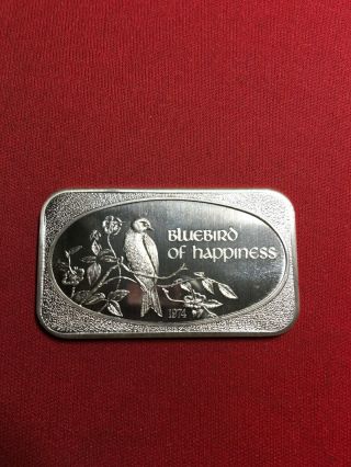 Rare 1 Oz.  Solid.  999 Silver Art Bar Bluebird Of Happiness With Flowers Ussc W4
