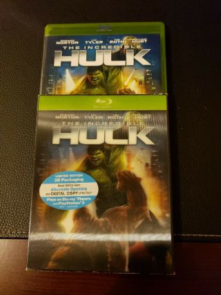 The Incredible Hulk Blu - Ray Disc With Rare 3d Slipcover
