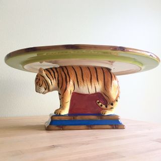 Rare Tracy Porter Poetic Wanderlust Bengal Tiger Cake Stand Tray Ceramic Pottery