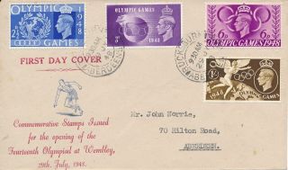 Gb 1948 Olympic Games On Rare Illustration Fdc Aberdeen Cds,  Cat £50,