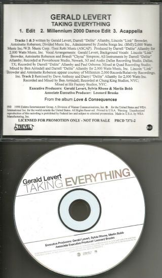 Gerald Levert Taking Everything 3trx W/ 2 Rare Edits & Acappella Promo Cd Single