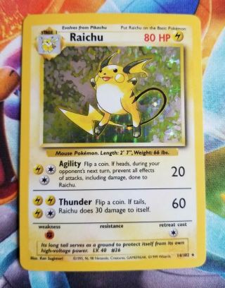 Raichu 14/102 Holofoil Rare Pokemon Base Set Vintage Wotc Light Play
