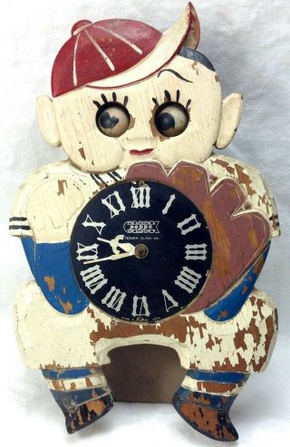 Rare Occupied Japan Poppo Google Moving Eye Tezuka Clock Baseball Boy Nonworking