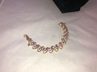 Vtg.  Coro Rare Lavender Rhinestone & Gold Tone Link Bracelet