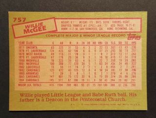 1985 Topps Mini Willie McGee Rare Test Set,  Only 100 Produced O - Pee - Chee Back 2