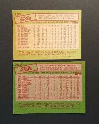 1985 Topps Mini Willie McGee Rare Test Set,  Only 100 Produced O - Pee - Chee Back 4
