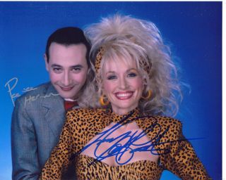 Dolly Parton Peewee Herman Rare Signed By Both 8x10 Photo With