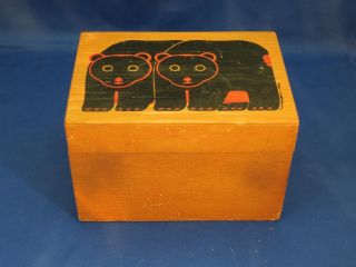 Vtg Taylor & Ng Black Bears Wooden Hinged Recipe Box 1983 Mod Rare