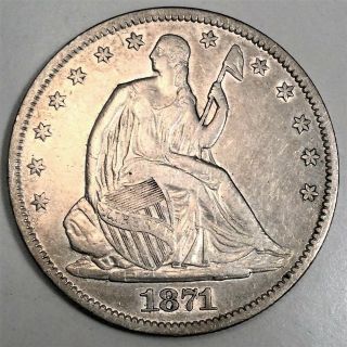1871 - S Seated Liberty Half Dollar Coin Rare Date